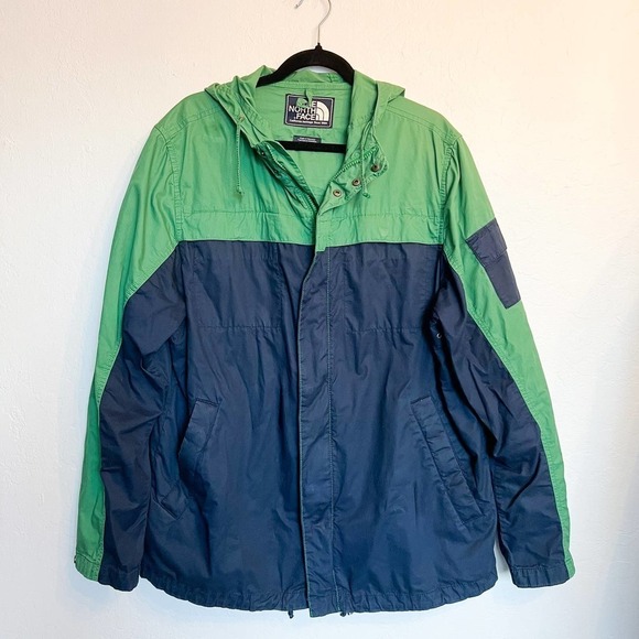 NORTH FACE Vintage Green Blue Lightweight Jacket Gorpcore Cotton Hood Large - Picture 1 of 7